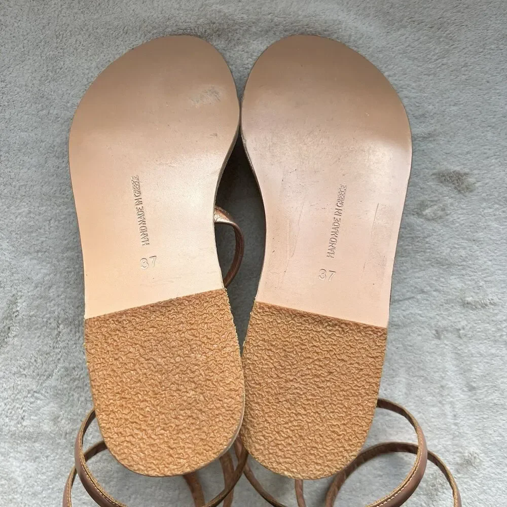 Ancient Greek Sandals Ofis Iridescent Copper Flat Sandal‎ EU 37 US 7 Ankle-Wrap